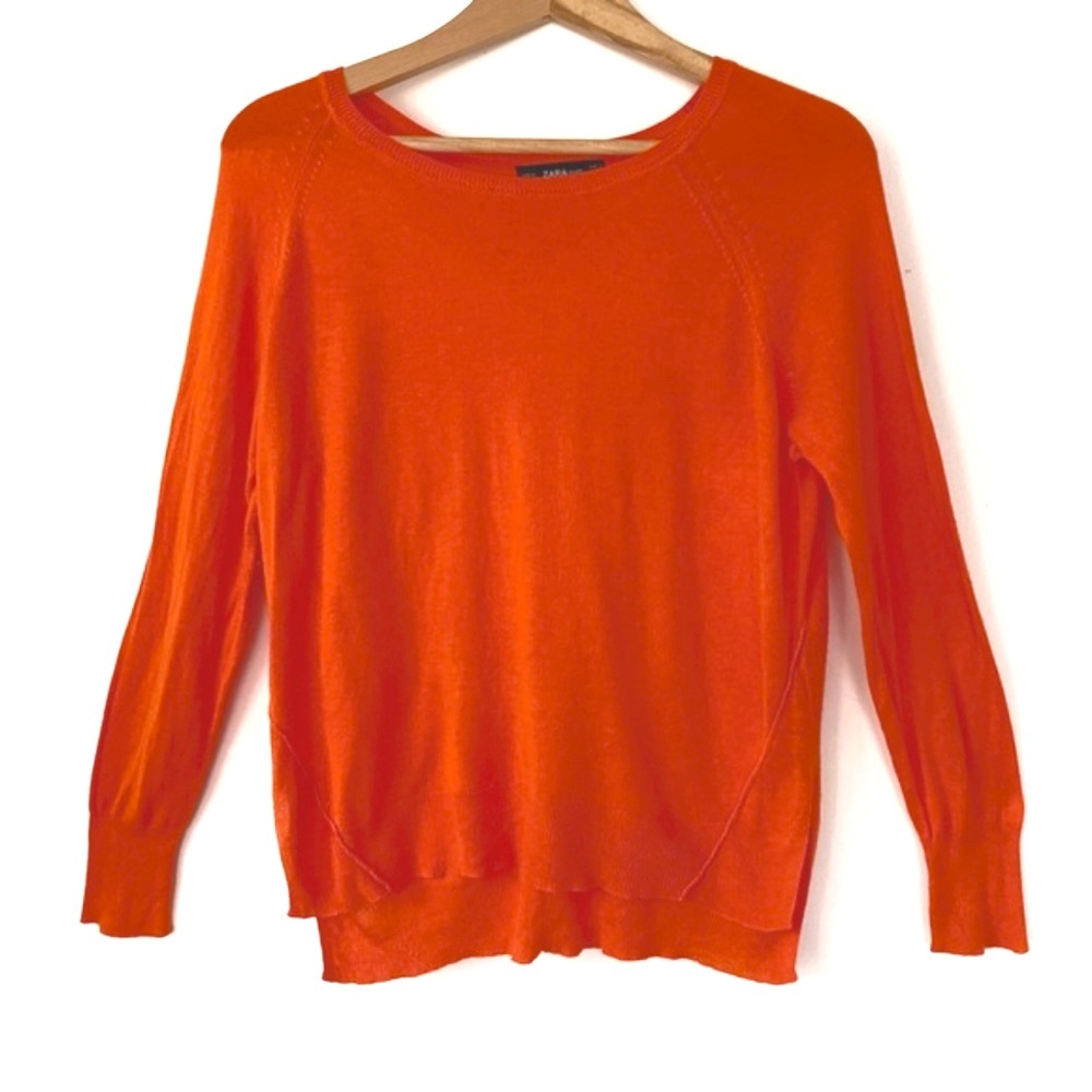 zara fine knit long sleeve sweater, soft sweater, rust, fall sweater, orange top